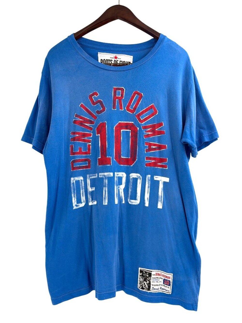 Roots Of Fight Dennis Rodman Detroit Pistons Basketball Mens Large T-Shirt Blue